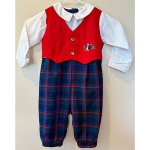 Vintage JC Penney Little Goodies Boys Penguin & Novelty Plaid Formal One Piece